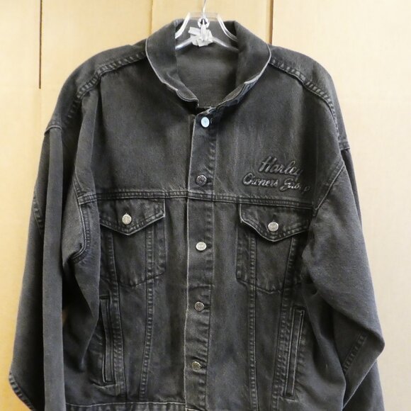 Harley Owners Group 25th Anniversary Jacket Black Denim Large Made USA 2008 - Picture 1 of 9